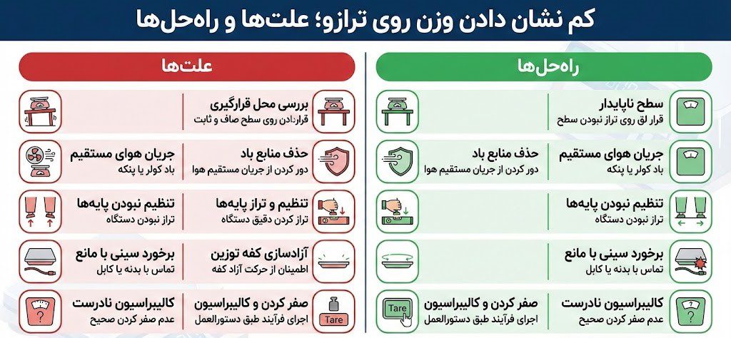 کم نشان دادن وزن روی ترازو ؛ علت‌ها و راه‌حل‌ها